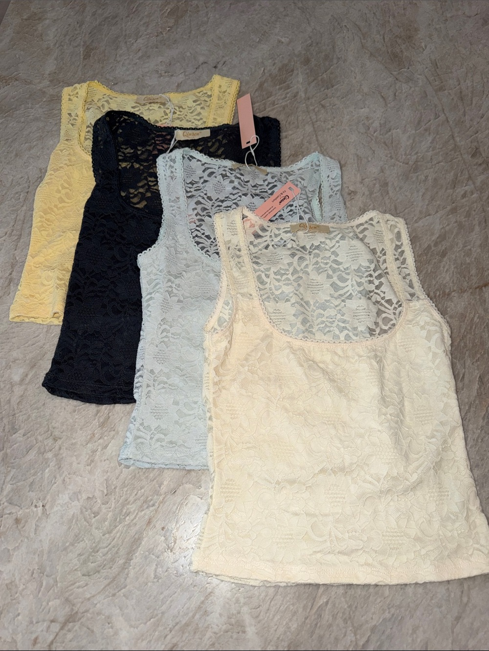 Lace Tank Top - Cream, Light Blue, Navy, Yellow -